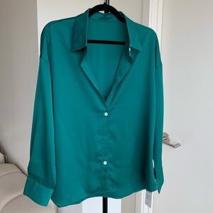 Cupshe Teal Button-Down Shirt